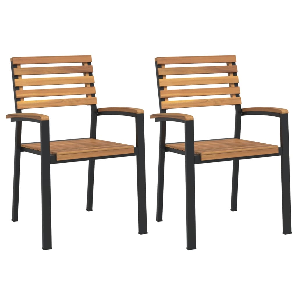 vidaXL Sillas de jardín apilables 2 uds madera maciza acacia y metal