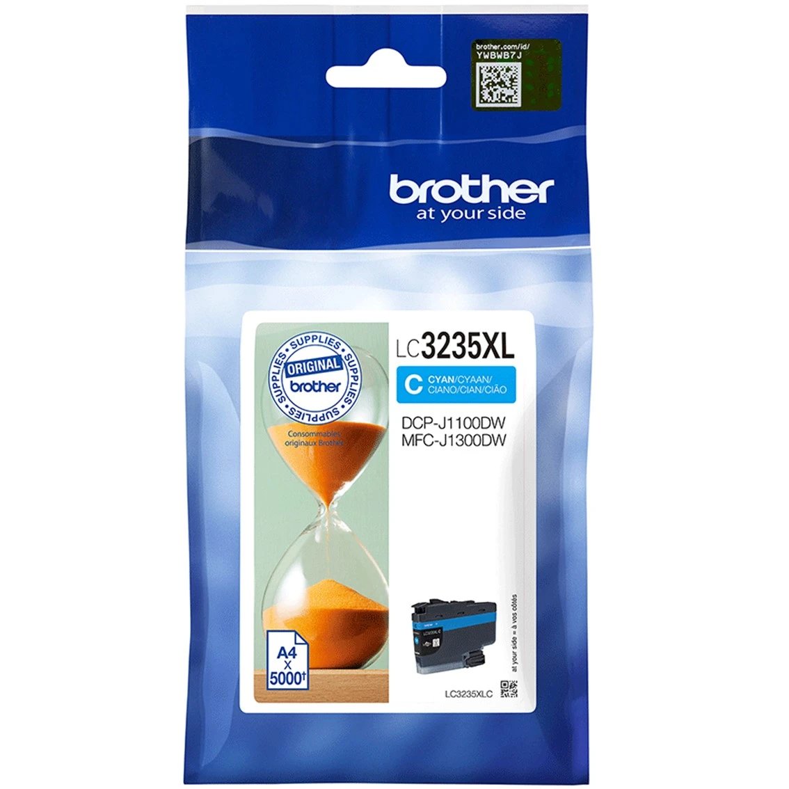 Brother - Cartucho de tinta LC3235XLC cian para impresoras Brother, hasta 5000 páginas, diseño transparente y certificación ISO 9001 e ISO 14001