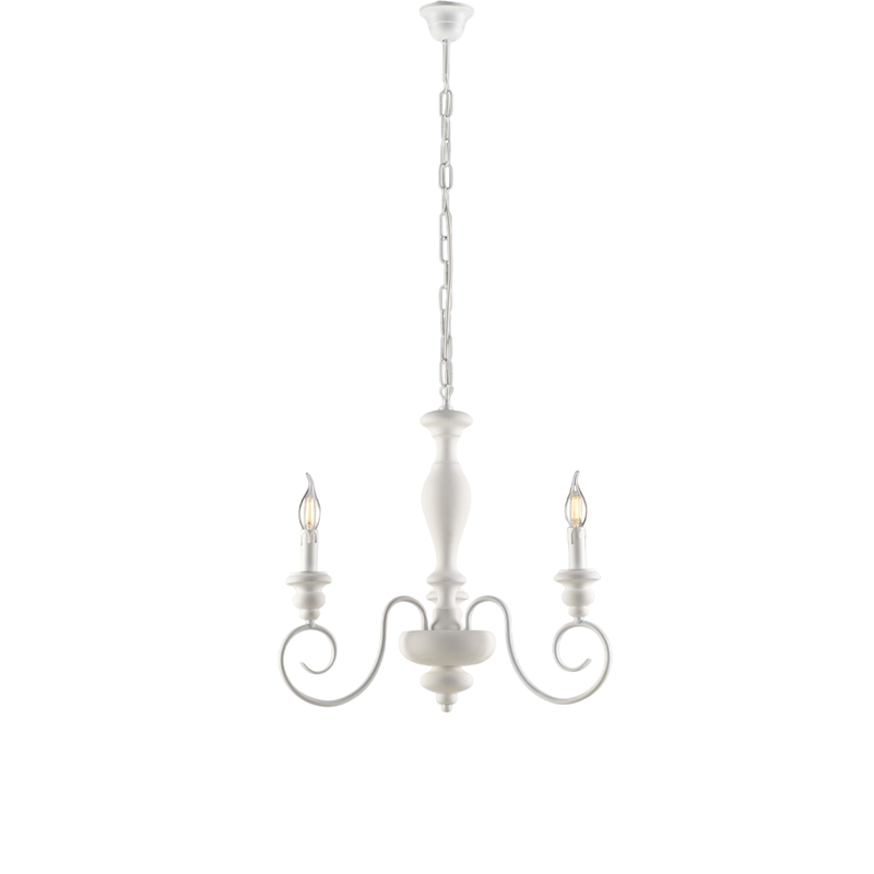 Lámpara de araña Cascina de madera y hierro lacado blanco shabby 3 luces 113 Ø44 BL265-3-BCO - Bonetti Illumina