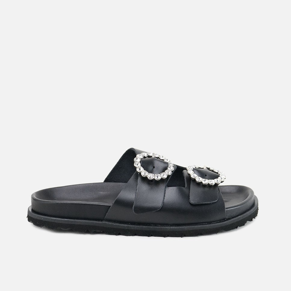 Sandalias Bio Negro Hebilla Joya Papanatas | Eli 1957