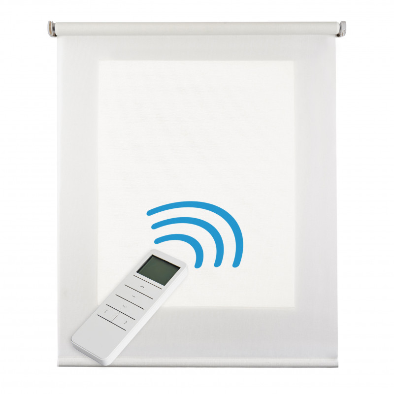 STORESDECO Estore Enrollable Motorizado Translúcido Premium con Batería y Control Remoto Automático, 100% Poliéster, Estores Translúcidos Enrollables para Cocina, Dormitorio y Salón