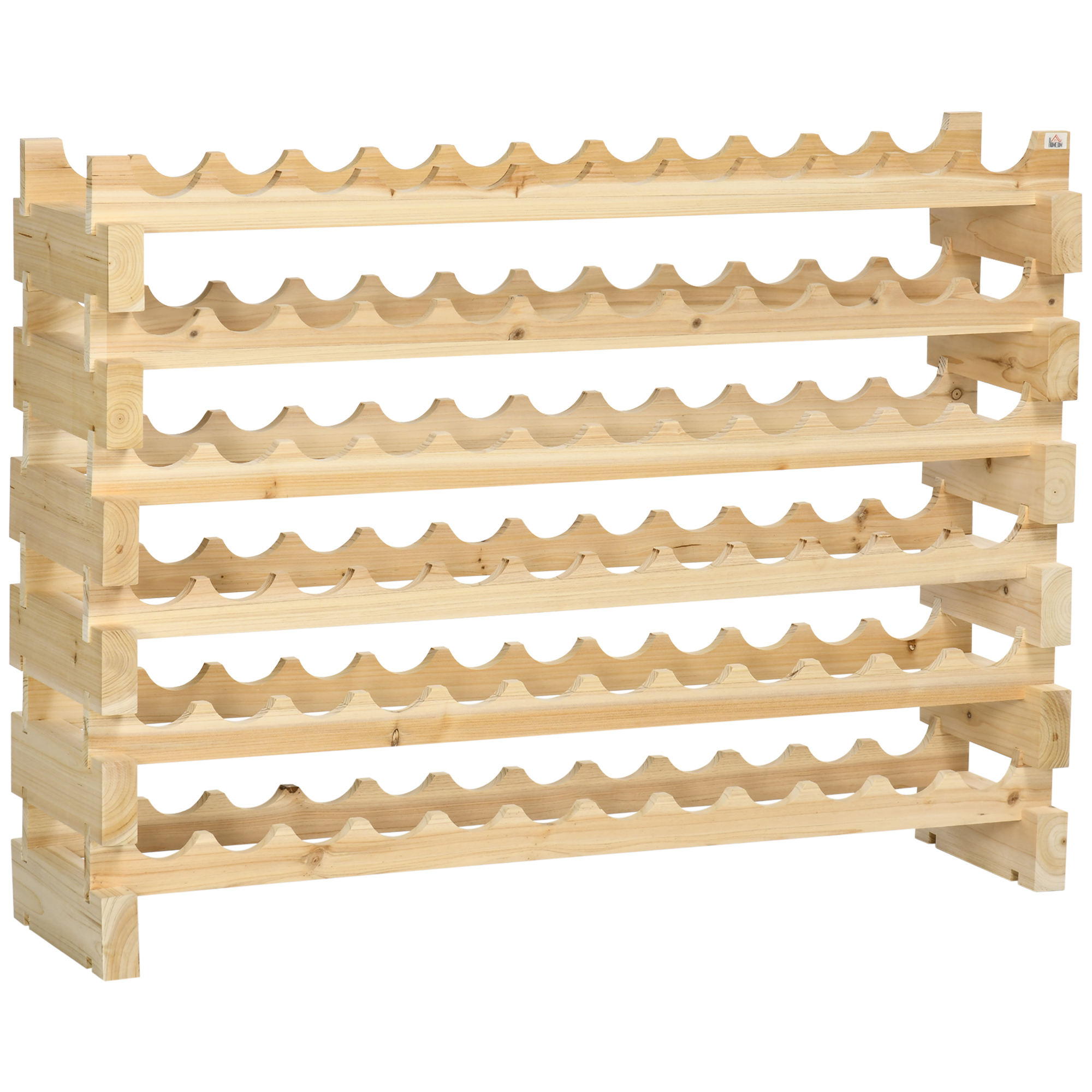 HOMCOM Botellero Vino 72 Botellas, Botellero de Madera de 6 Niveles, Carga 100 kg, para Cocina, Comedor, Bar, 114x28x85 cm, Madera Natural