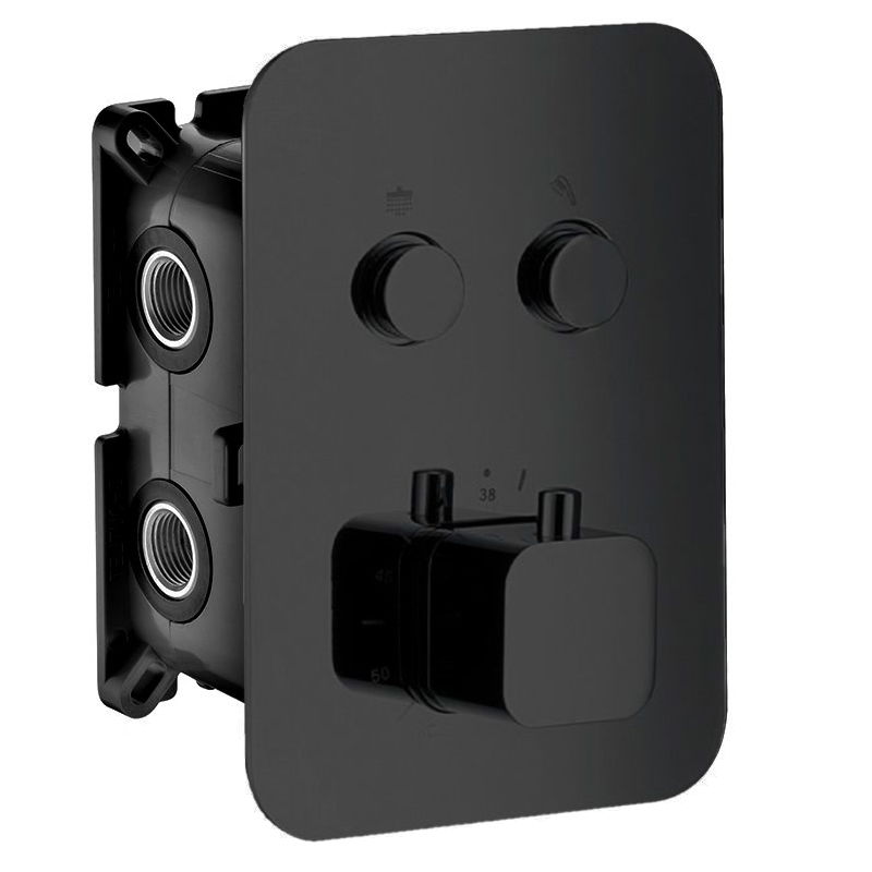 Imex CTP02V/NG grifo empotrado de ducha termostático cuadrado 2 vías diseño moderno acabado negro mate