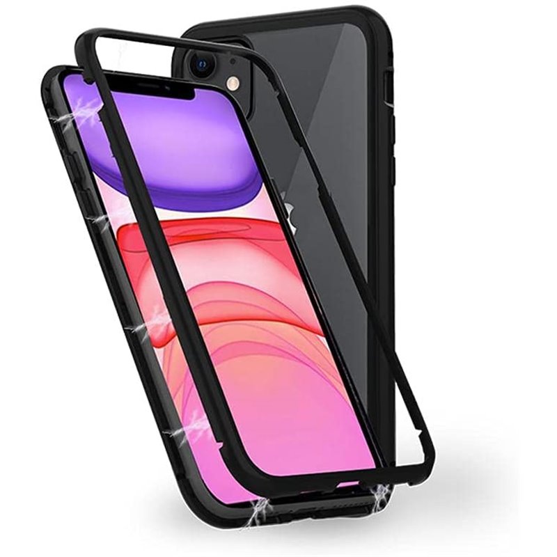 Estuche de vidrio templado doble ozone Magnetic 9H para iPhone 11 - Negro