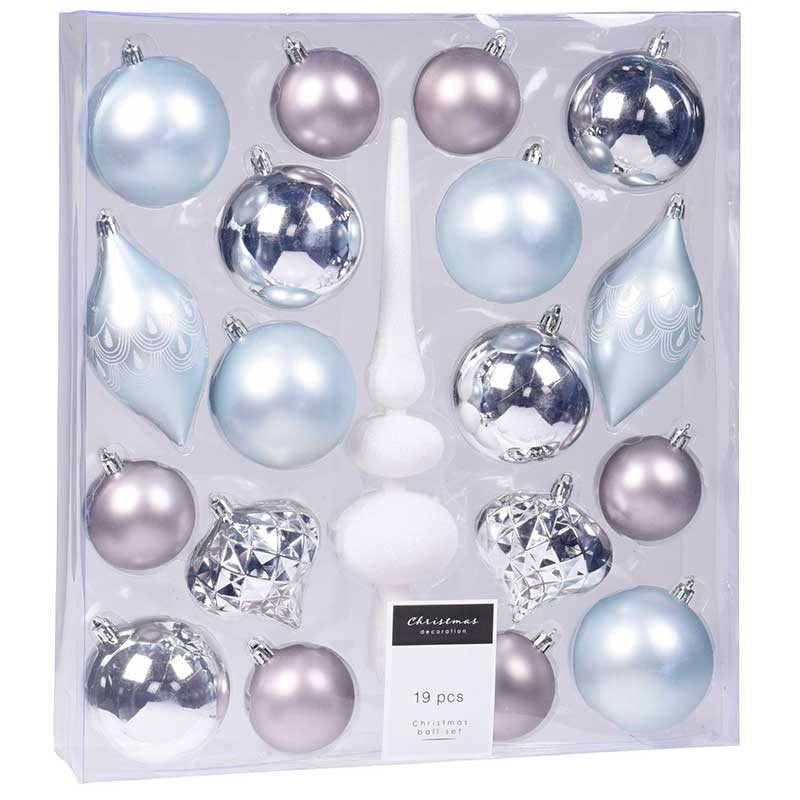 Koopman Set de 19 Adornos Navideños Home Sweet Home Tonos Plata - Decoración Navideña Elegante