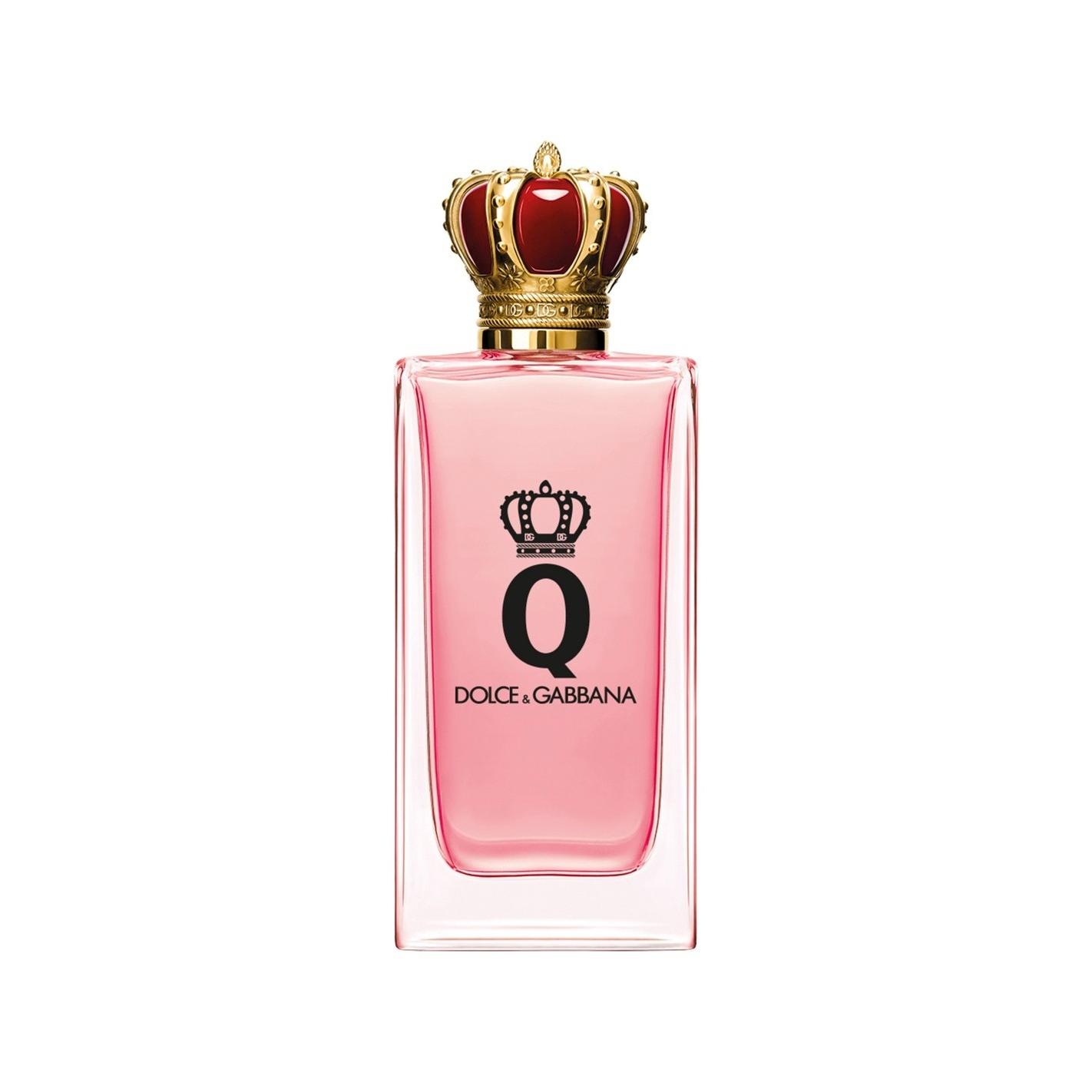 Dolce & Gabbana - Q Femme EDP, perfume mujer con notas afrutadas y florales, base amaderada y diseño elegante en frasco rosa con tapón dorado y tono rojo cereza