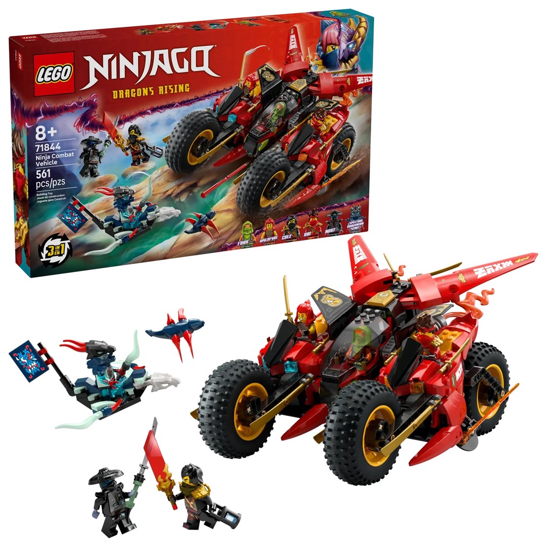 LEGO Ninjago Vehículo de Combate Ninja - Set de Construcción Transformable a 2 Motos Ninja y Avión Reactor de Juguete - 6 Minifiguras Inc. Kai y Cole - Regalo para Niños de 8+ Años 71844