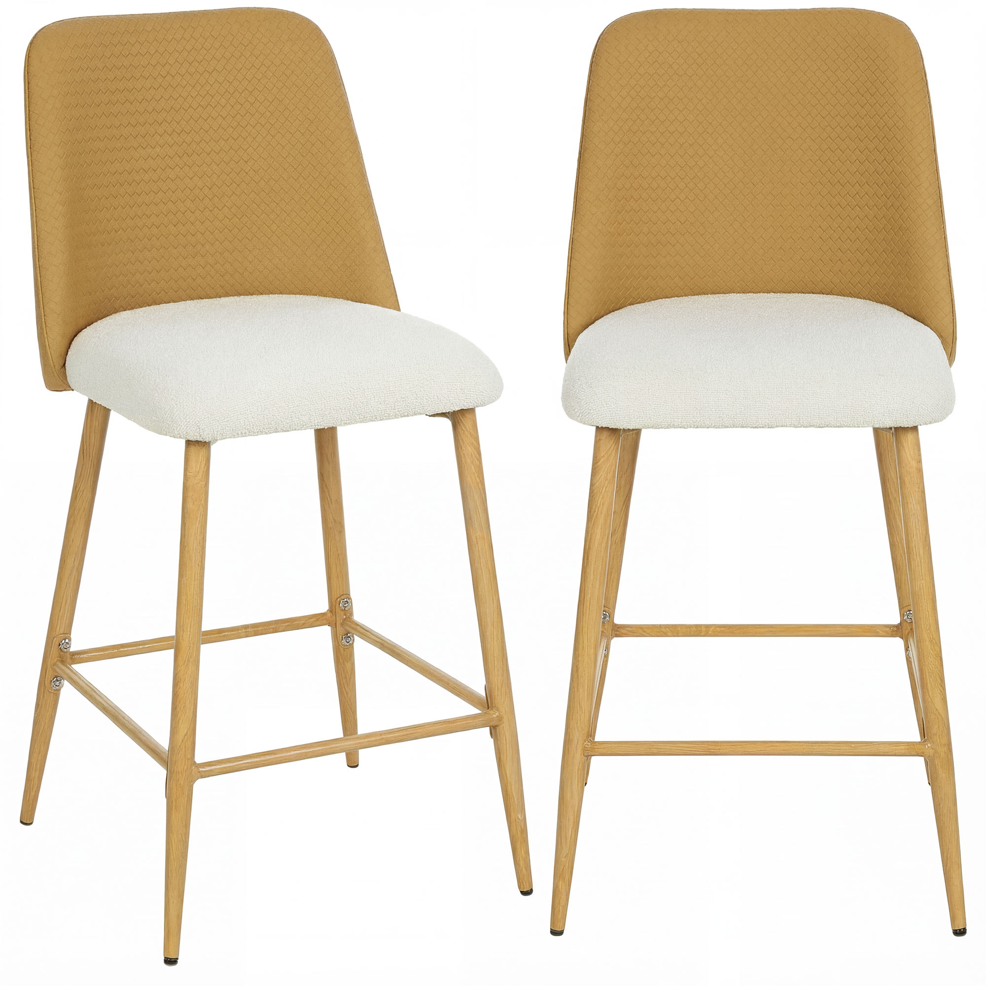 HOMCOM Juego de 2 Taburetes de Bar, Taburetes Altos de Cocina con Respaldo Efecto Tejido y Reposapiés, Tapizados de Lino con Efecto Cepillado y PU, Marco de Acero, Asiento de 65 cm de Altura, Marrón
