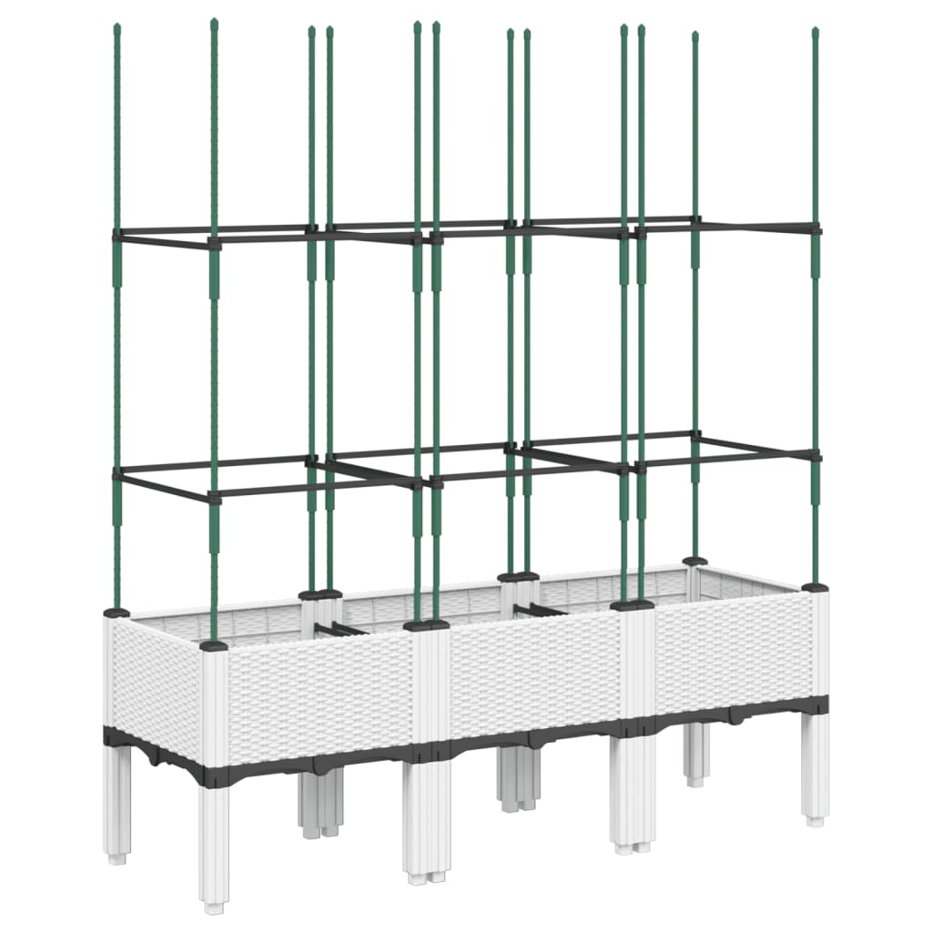 vidaXL Jardinera con enrejado PP blanco 120x40x142,5 cm