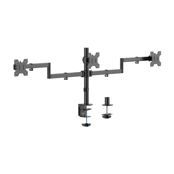 Aisens soporte de mesa eco giratorio e inclinable para 3 monitores 10kg (3 pivotes - 2 brazos) de 13-27” - color negro