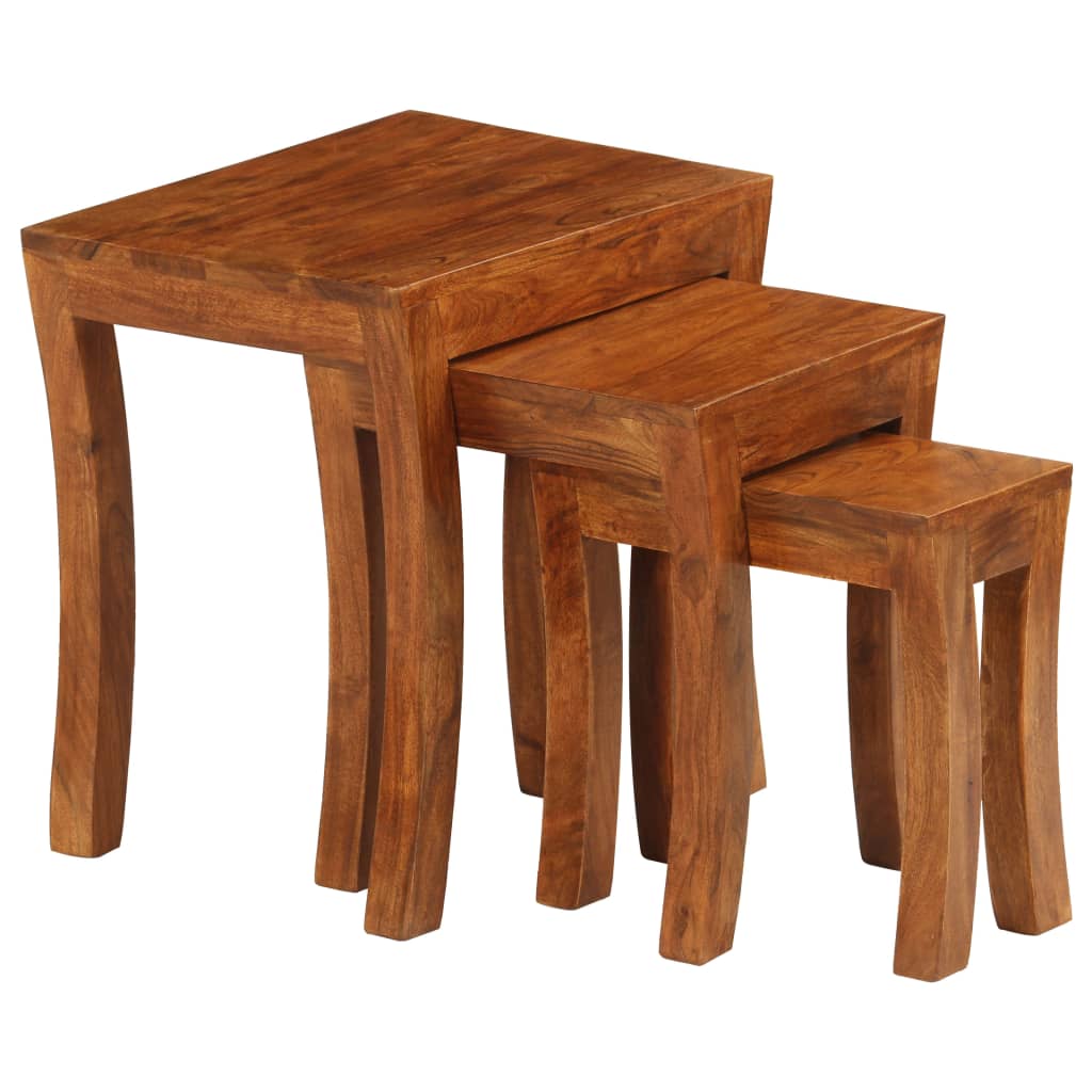 Vidaxl Mesas Apilables 3 Pzas Madera Maciza Acacia Marrón 50x35x50 Cm