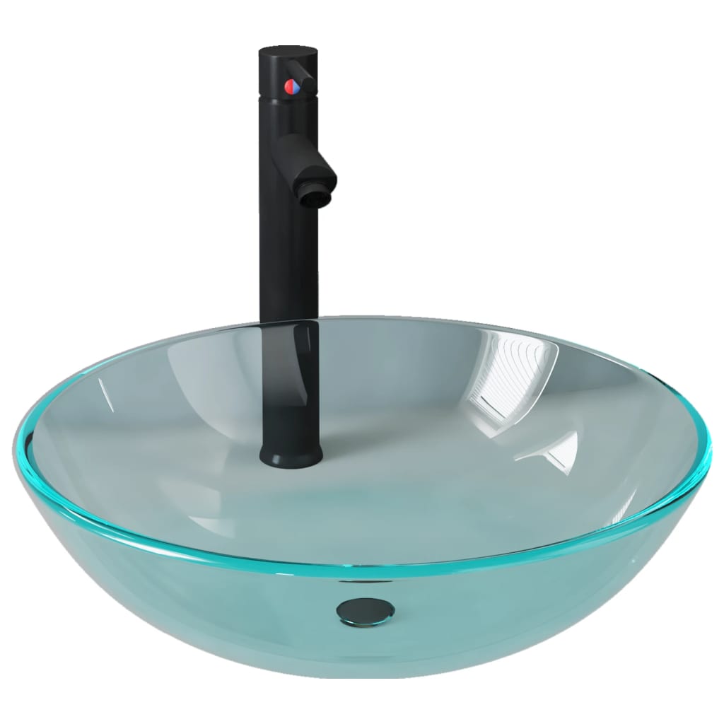 vidaXL Lavabo de baño con grifo y desagüe de empuje vidrio templado
