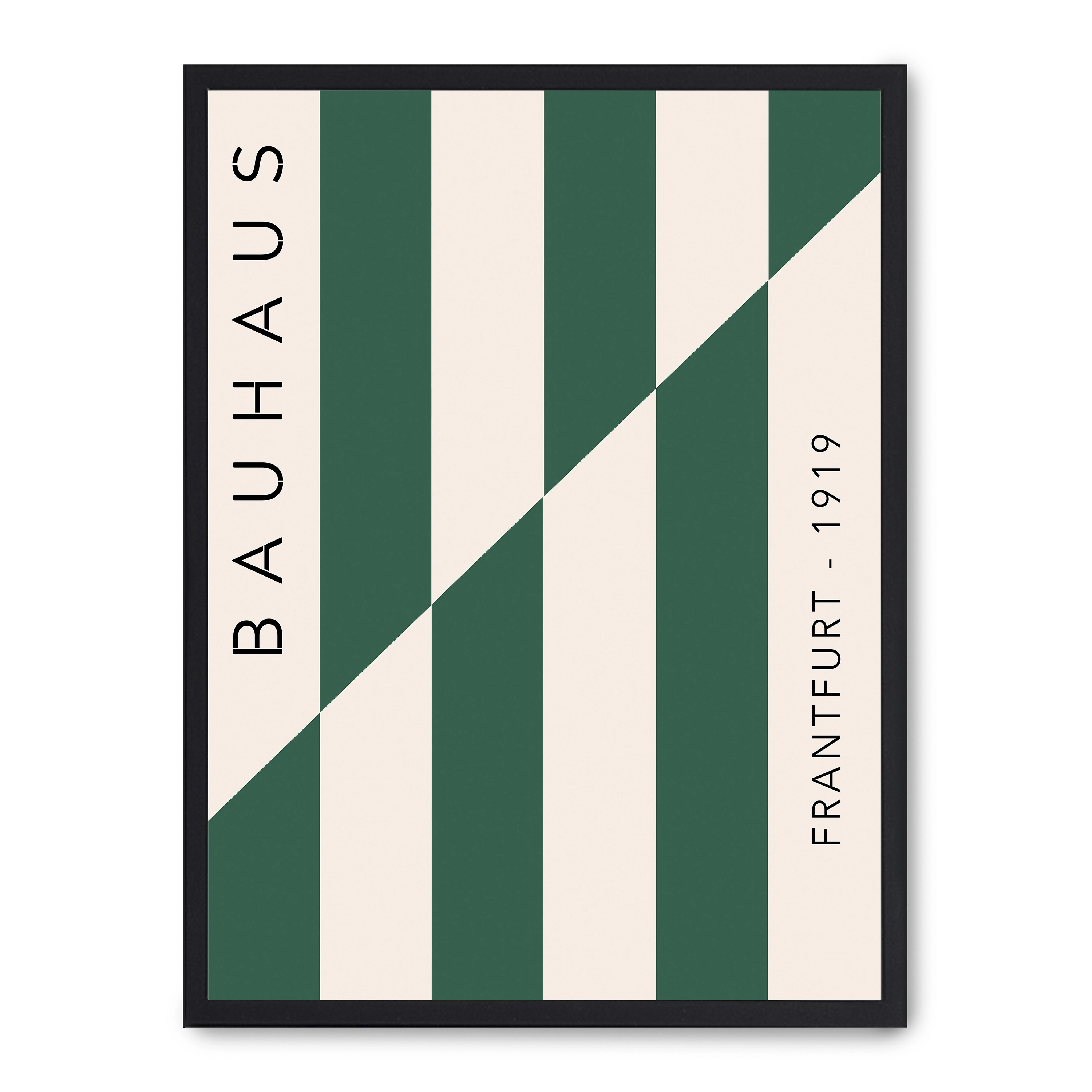 Cuadro bauhaus green lines 30x40cm, Póster impreso en papel de primera calidad de 180gr, montado sobre marco de madera MDF acabado en negro., Arte - Bauhaus