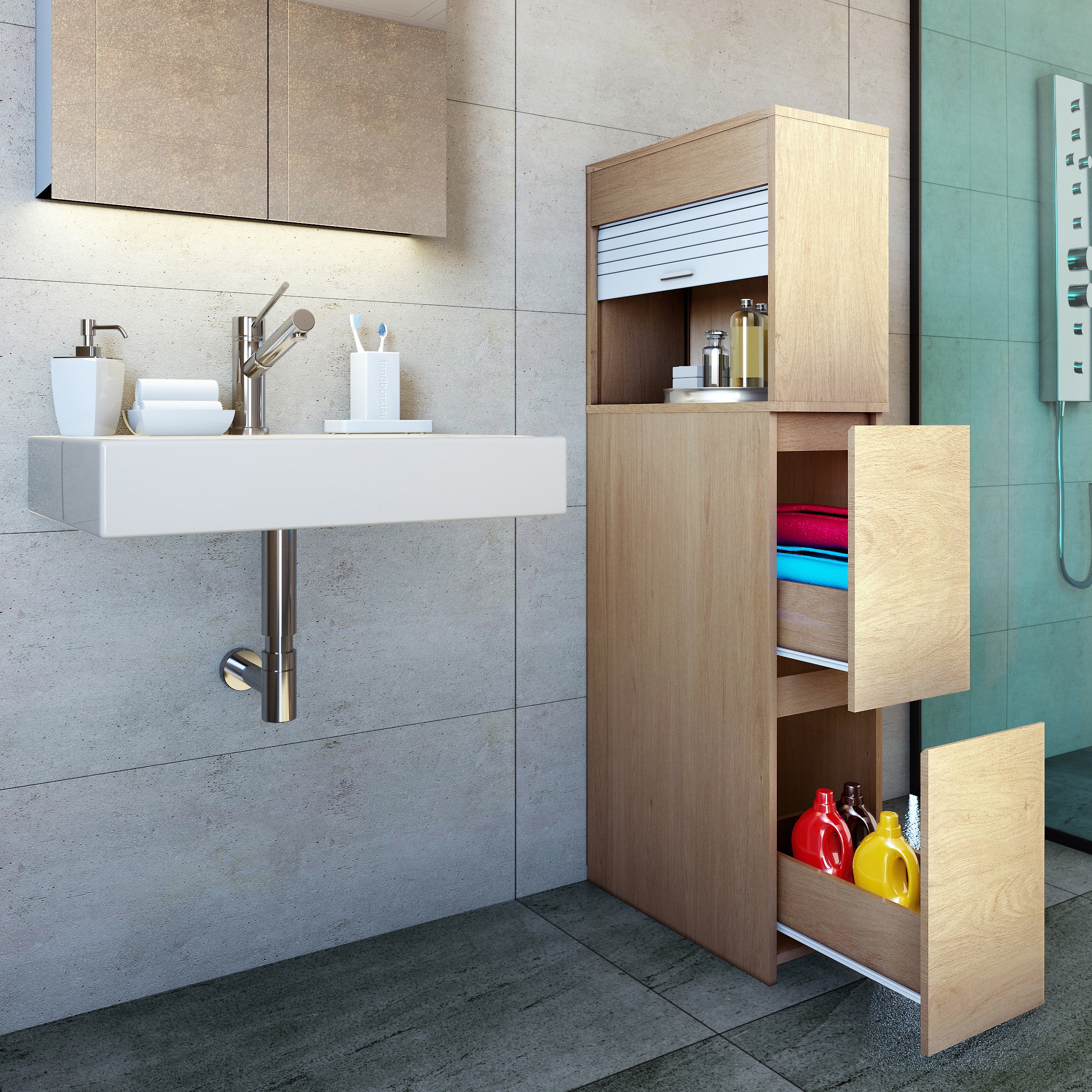 Mueble de baño Armario nicho Separador de ambientes Armario de baño Armario midi Cajón Tasalo Mueble de baño Armario nicho Separador de ambientes Armario de baño Armario midi Cajón Tasalo