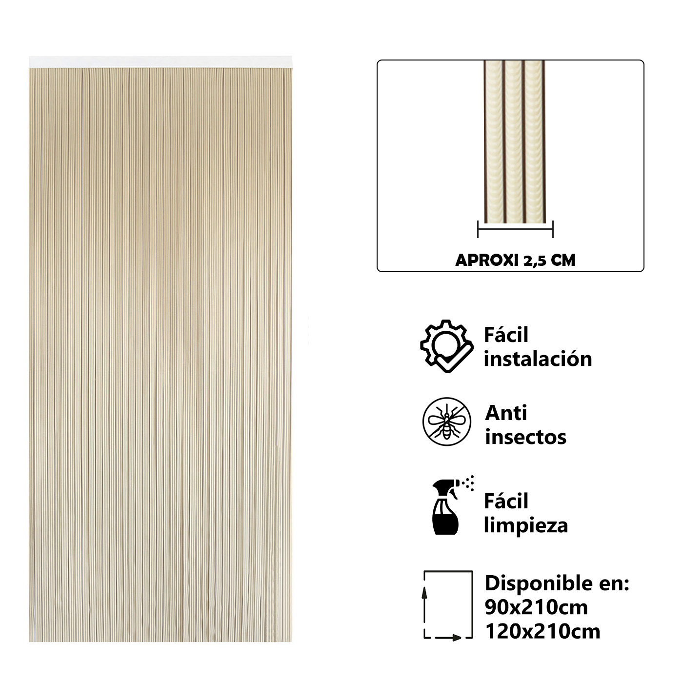 Cortina Plana de PVC Anti insectos para Puerta Exterior o Interior, Material PVC – Libre de Insectos