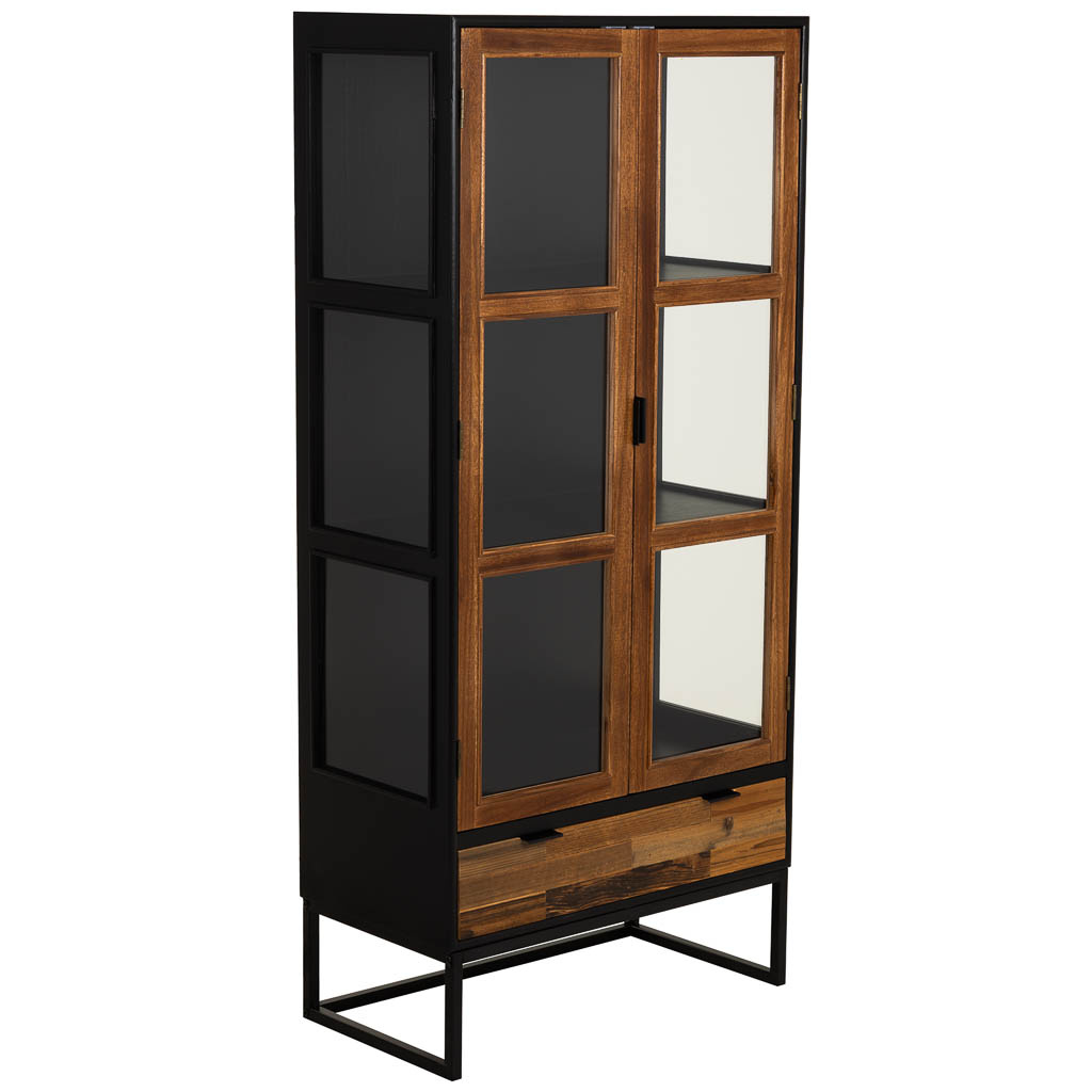 Wonderlust Deco - Vitrina de madera recuperada negra con 2 baldas 72x40.5x158.5h cm Negro 72x40.5x158.5h cm