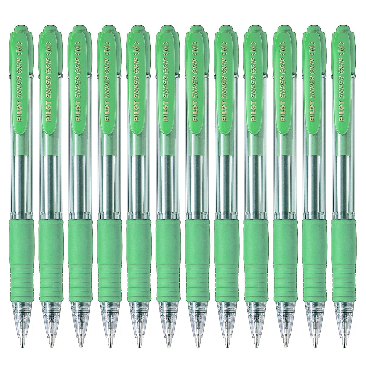 Pilot Bolígrafo Super Grip Retráctil Punta 1mm Recargable Tinta Base de Aceite Verde claro (Pack de 12)