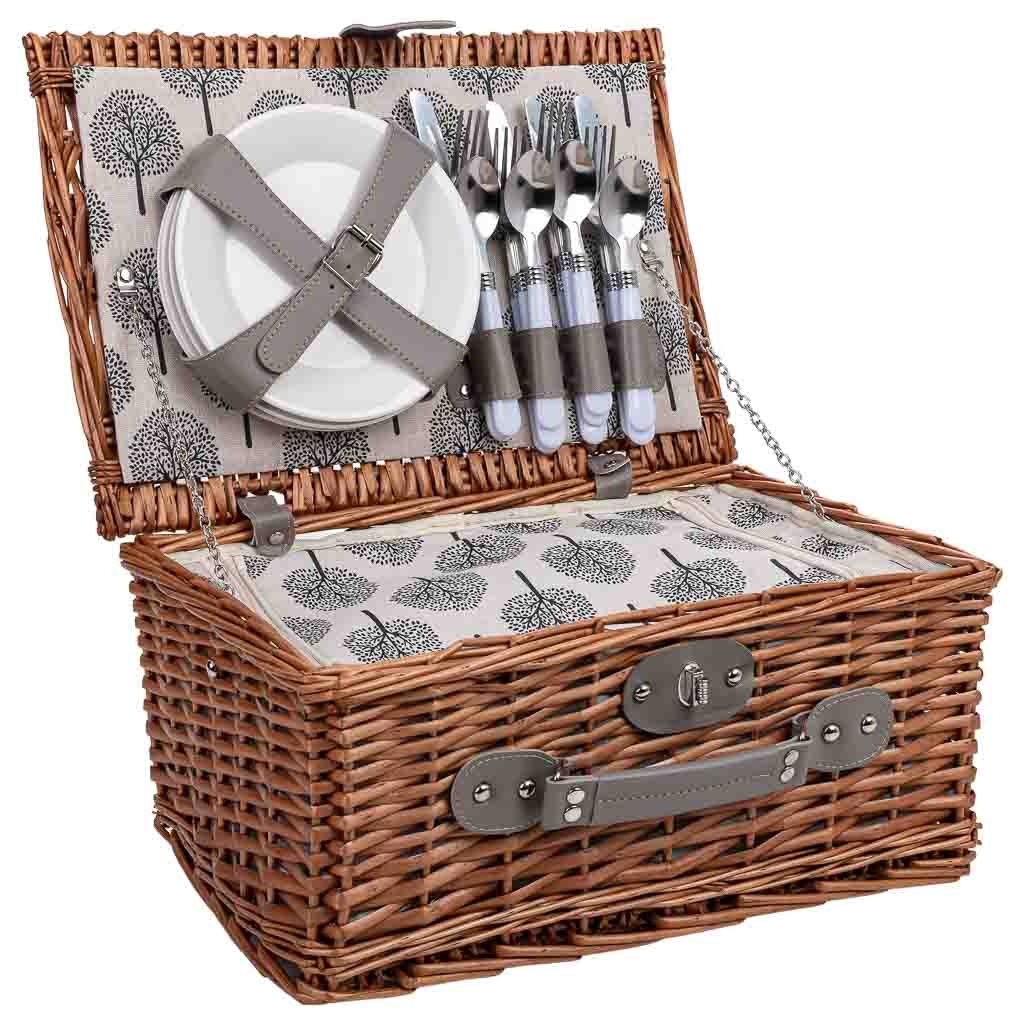 Wonderlust Deco - Cesta de picnic 4 servicios gris ceniza 40x28x19 cm Gris ceniza 40x28x19h cm