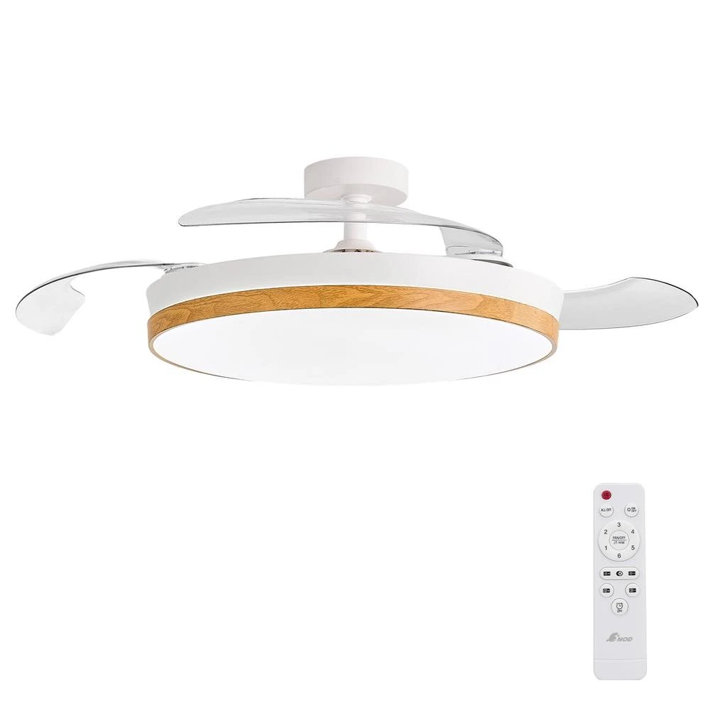 Ventilador Ventilador de techo con luz LED y aspas retráctiles Yoevu 3ND-06  | 107cm, A, Blanco