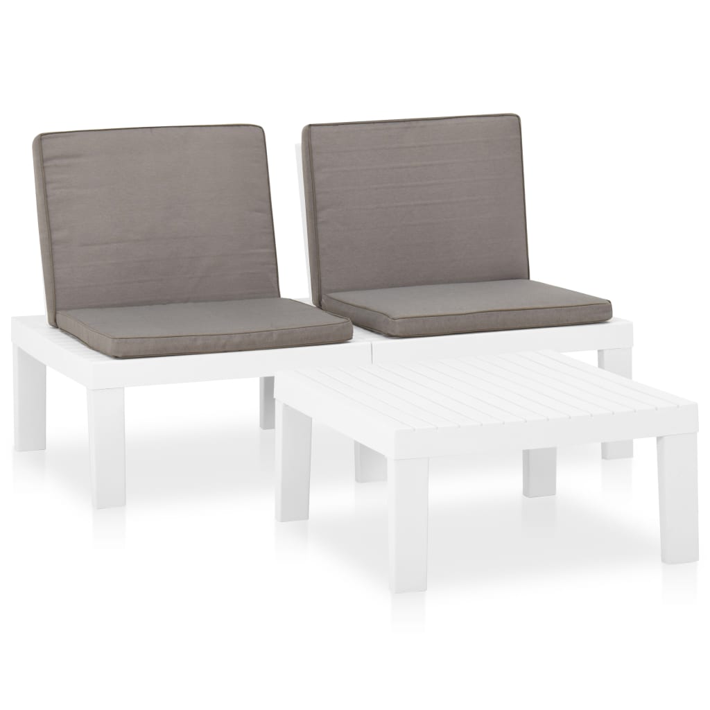 vidaXL Set de muebles de jardín 2 piezas con cojines plástico en color Gris/Blanco | acolchados duraderos para sofás de jardín terraza exterior