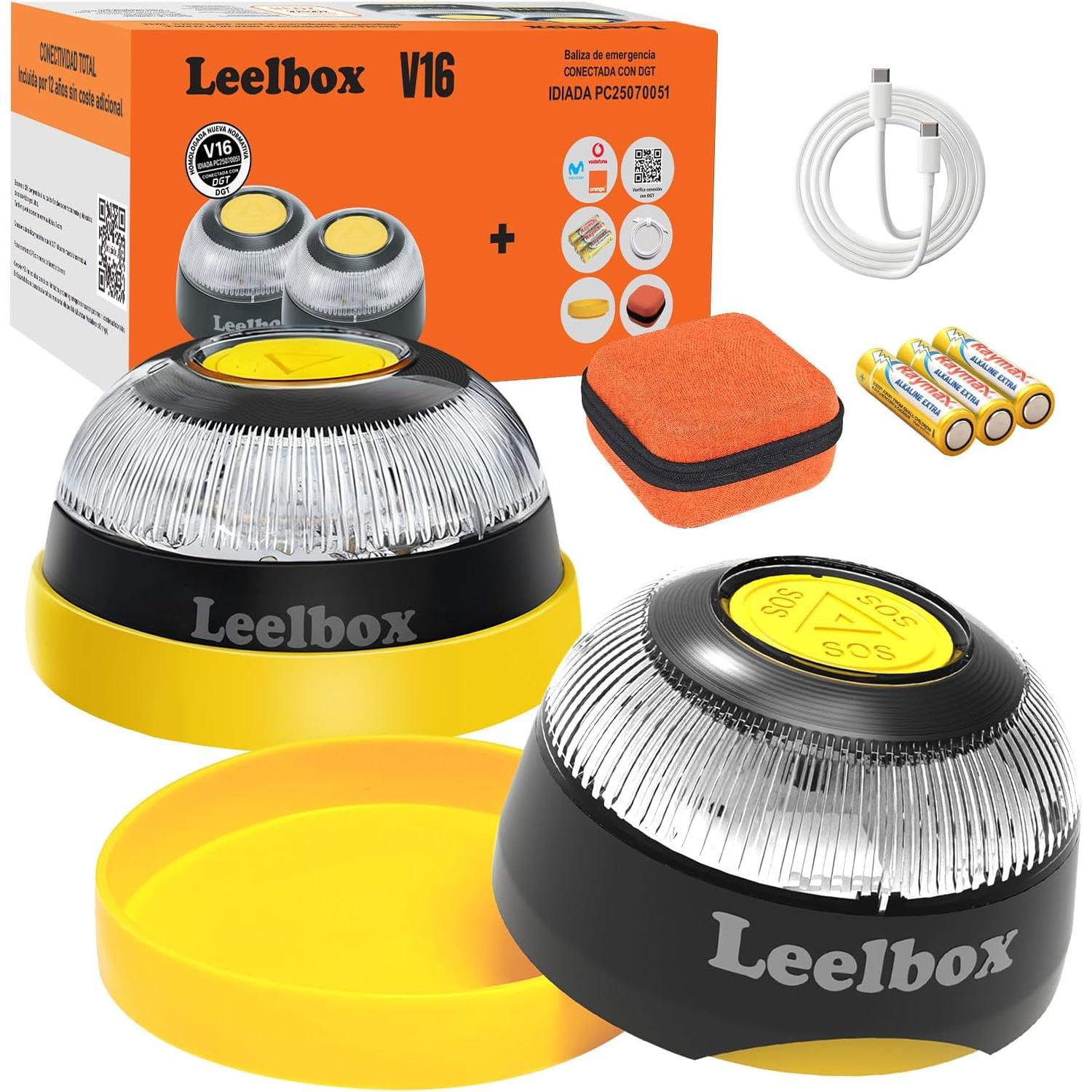 LEELBOX Baliza V16 Geolocalización DGT 3.0 | Led Conexíon | Bateria | GPS Homologada por DGT [SIM y Datos Pagados hasta 2038]