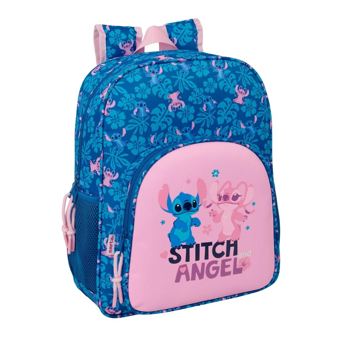 SAFTA | Mochila Escolar Guardería Stitch Adaptable a Carro Compartimento Principal con Cremallera, Ergonómica y Acolchada, Bolsillos Portabotellas, Bolsillo Frontal, Cremallera Doble Tirador, Infantil