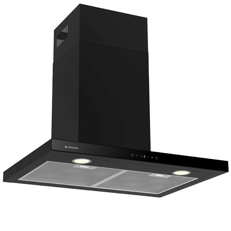 Campana Decorativa T Invertida ASPES ACPT700AN 70cm 635m³/h Clase A++ Cristal negro  | Táctil, Booster, 68dB, Niveles Extracción 4