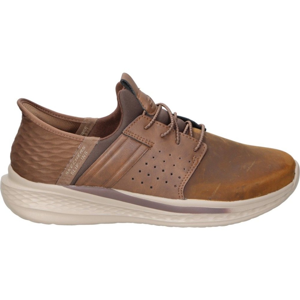 SKECHERS | Zapato Skechers Slip-ins RF: Slade Zachary para Hombre – Zapato Casual Marrón con Cordones – Hands Free Slip Ins – Air Cooled Memory Foam – Relaxed Fit – Goga Mat – Modelo 210828-CDB