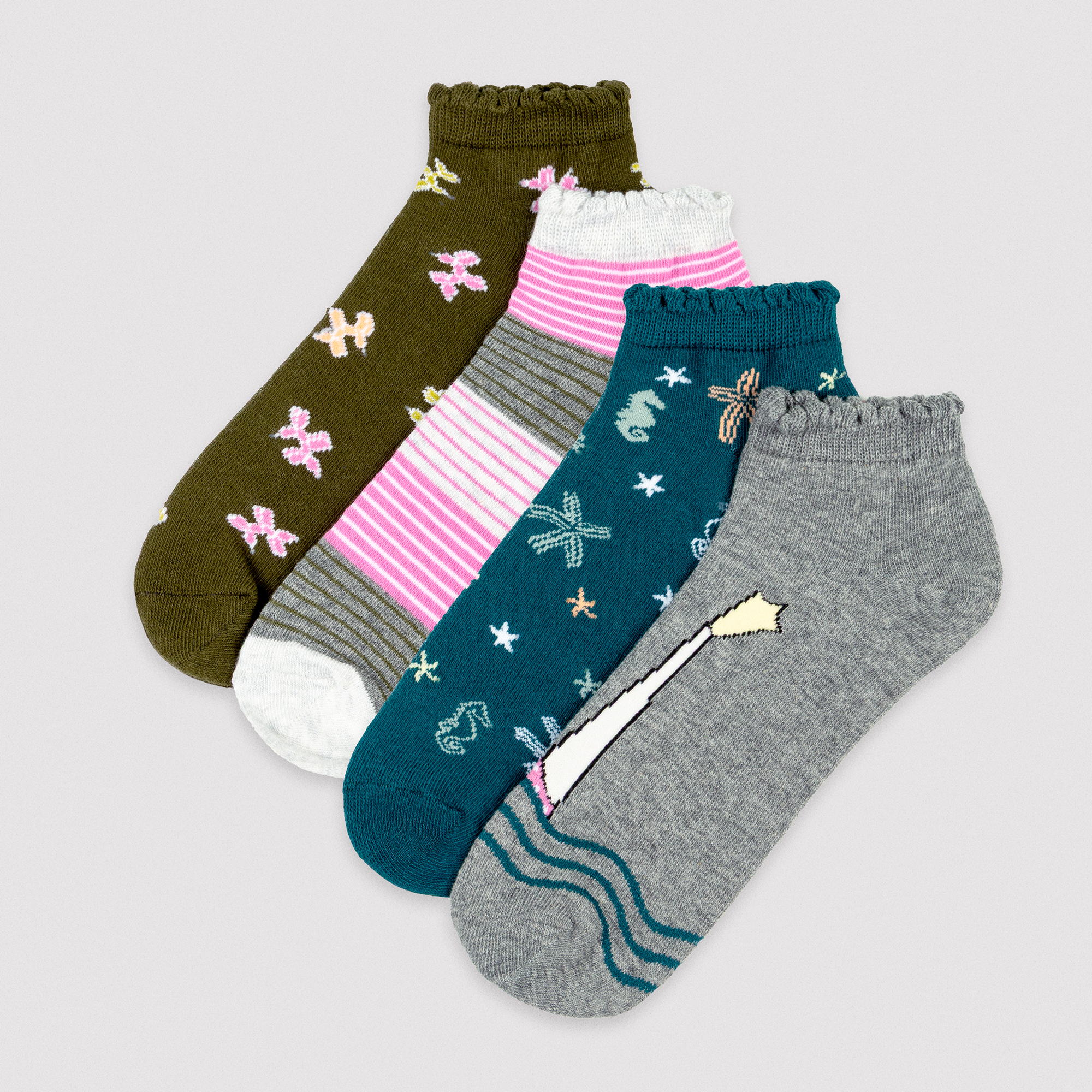 Ysabel Mora - Pack de 4 calcetines tobilleros estampados con ribete