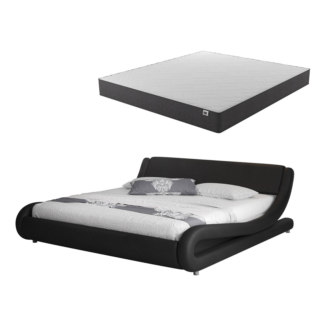 Cama Doble de Diseño Alessia con Estructura en Madera y Polipiel, Colchón Texas y Somier de Láminas - Disponible en Varios Tamaños - Muebles Bonitos