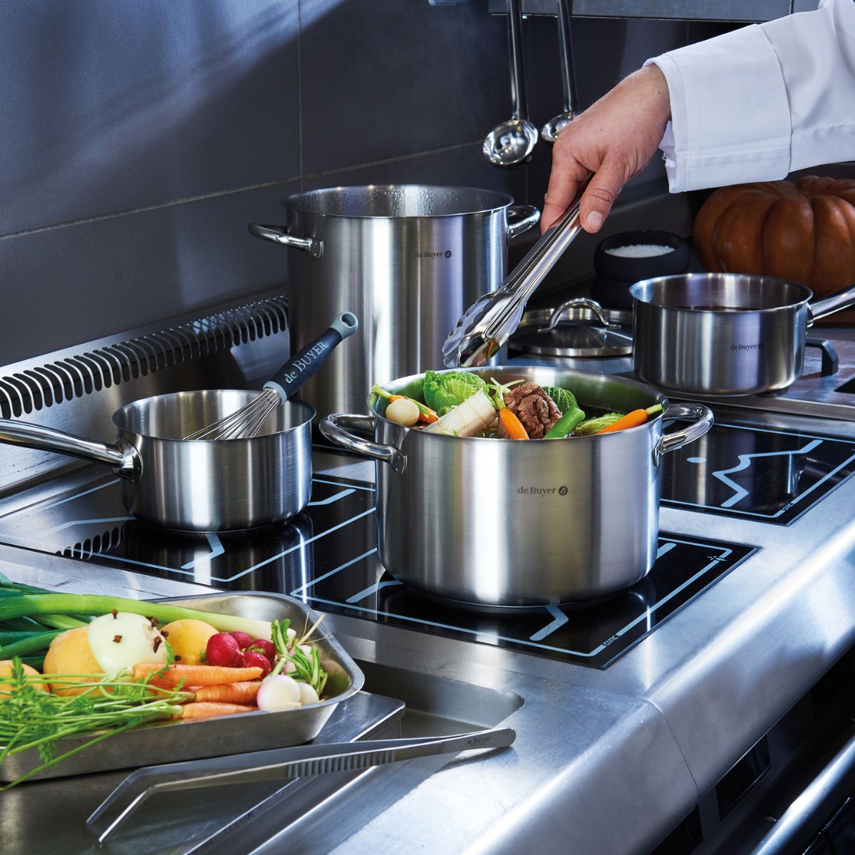 Olla Alta de Acero Inoxidable 18/10 De Buyer con Base Difusora para Inducción, 20-36 cm, Ideal para Cocina Profesional
