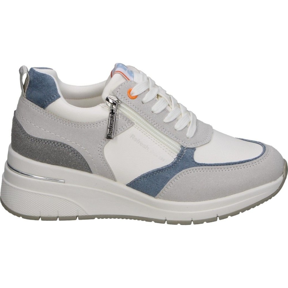 REFRESH | Zapatillas con Cuña Refresh para Mujer – Deportivas en Blanco Hielo con Detalles – Sneakers con Cordones y Cremallera – Cuña Media y Cómoda – Versátiles – Vegan – Modelo 175051