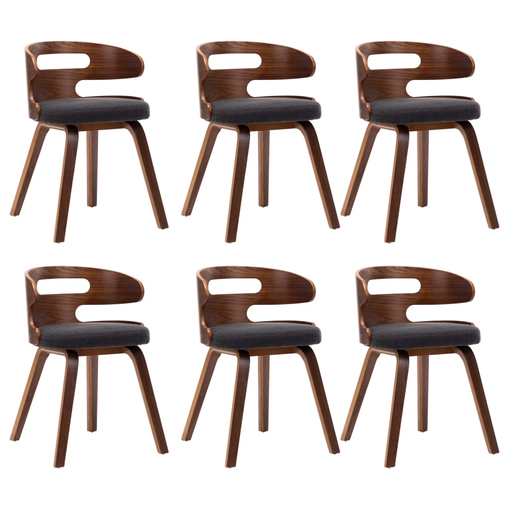 vidaXL Sillas de comedor 6 unidades madera curvada y tela gris oscuro
