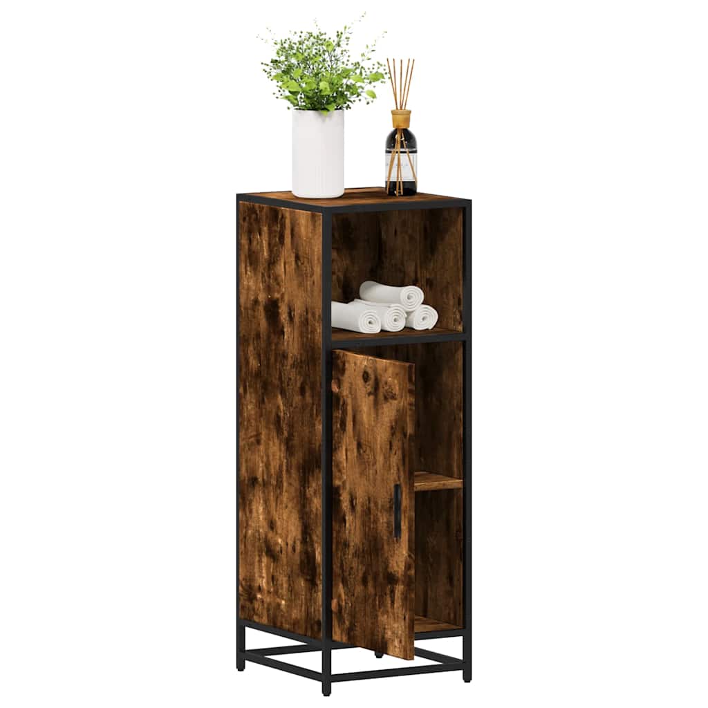 vidaXL Armario baño madera contrachapada 35x37,5x100 cm en color Roble ahumado/Marrón roble/Negro y más | almacenamiento funcional diseño moderno para baño dormitorio sala