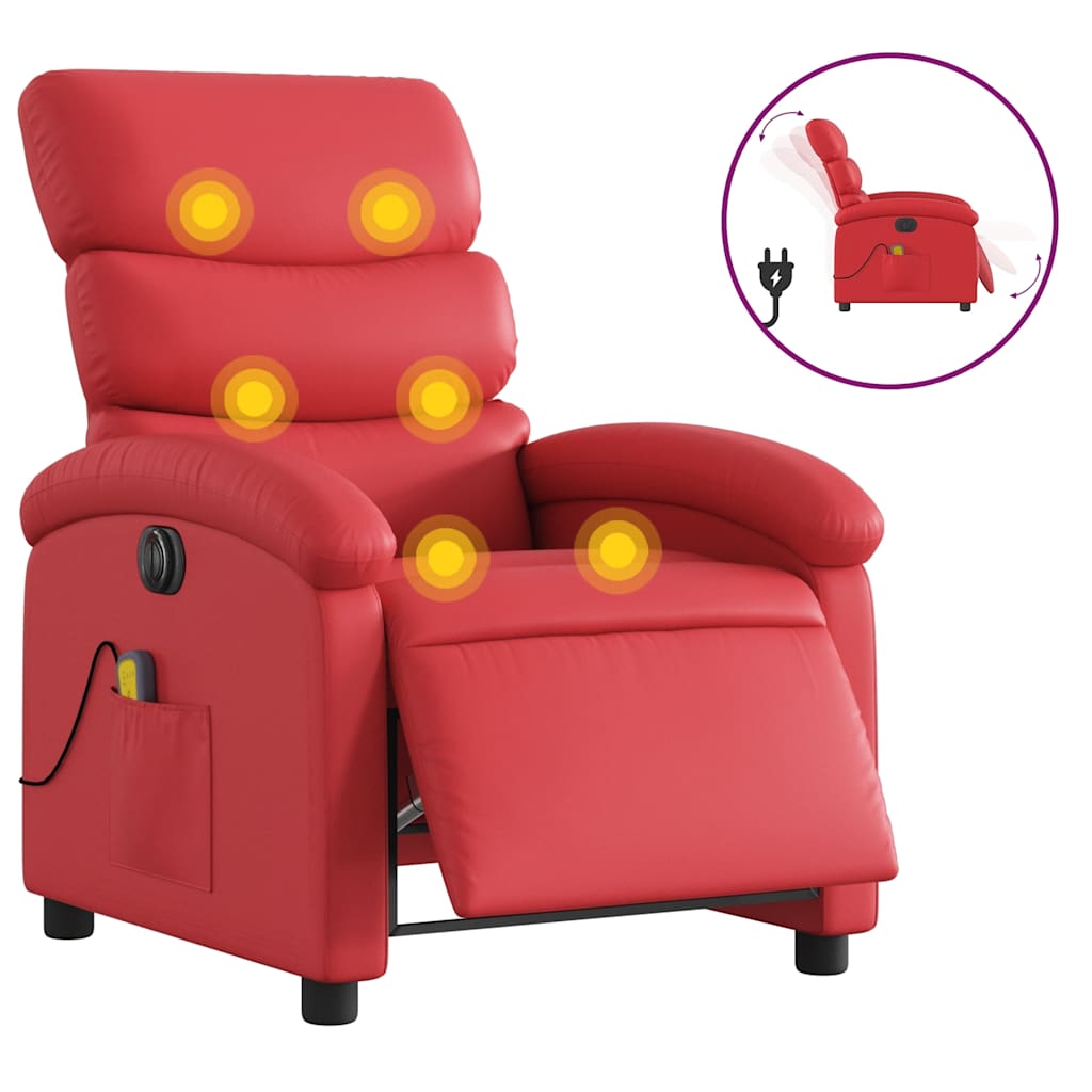 vidaXL Sillón de masaje reclinable eléctrico de cuero artificial rojo