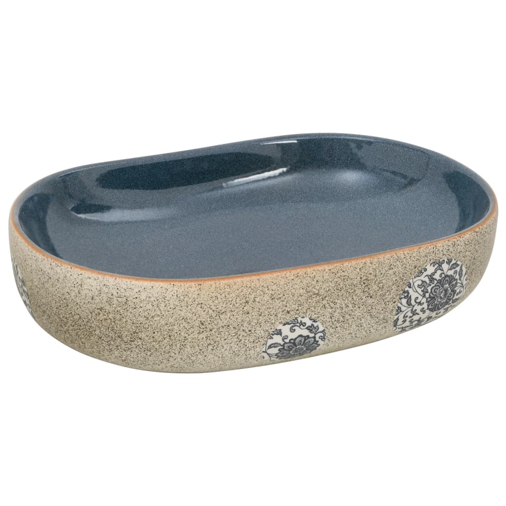vidaXL Lavabo sobre Encimera Ovalado Lavamanos de Baño Cerámica Arena Color Gris y negro,  Morado,  Azul oscuro y mas