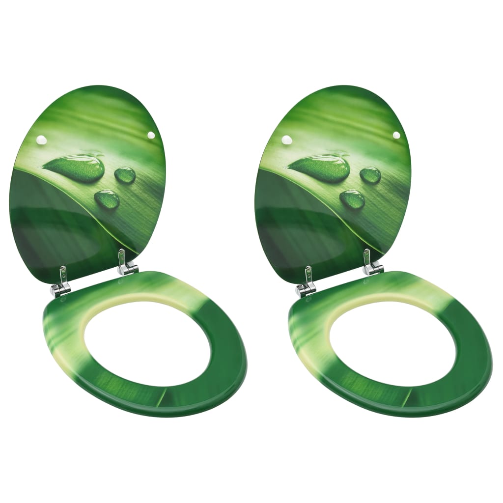 vidaXL 2x Asientos de Inodoro con Tapa MDF Verde Váter Diseño Gota de agua verde,  Marrón liso,  Negro liso y mas