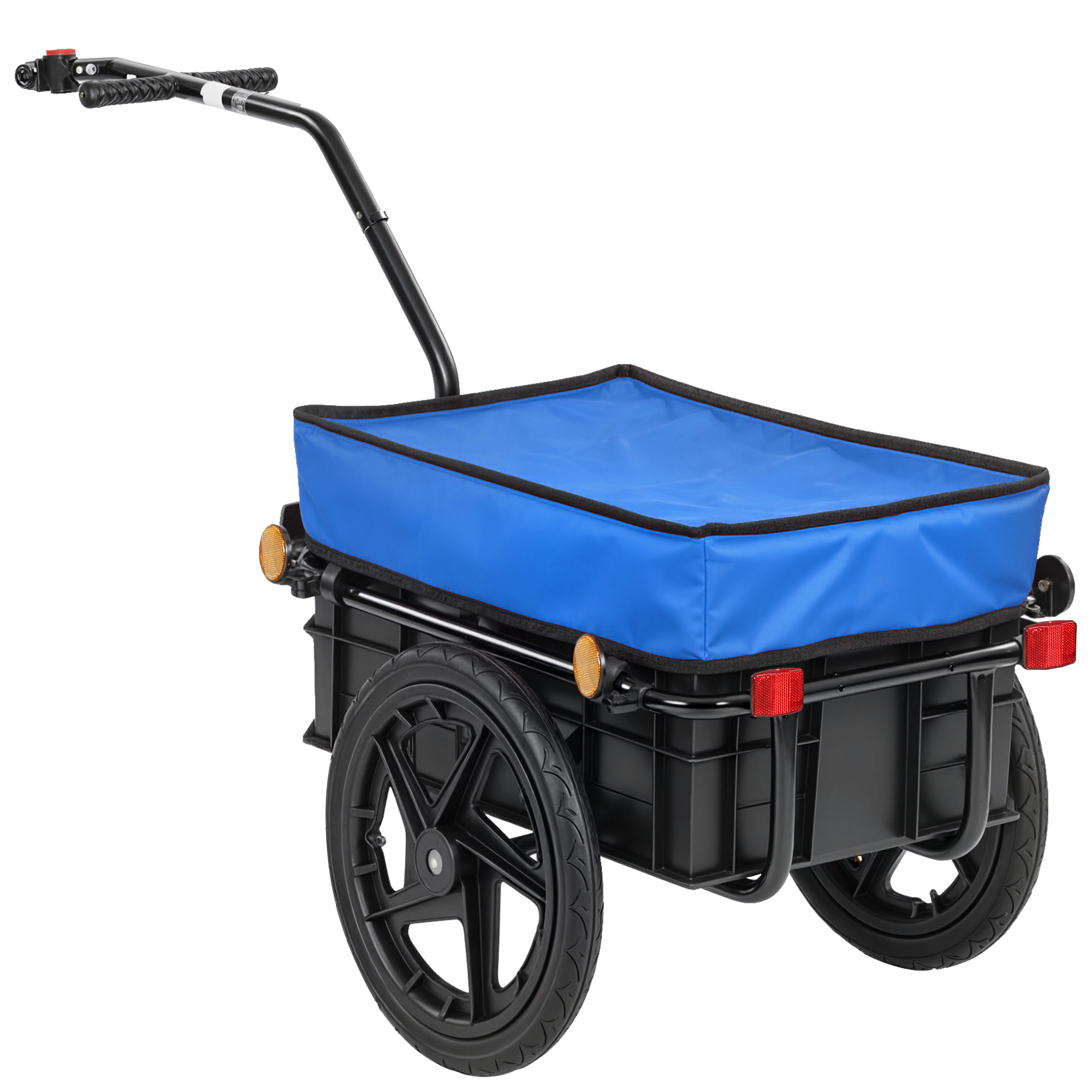 HOMCOM Remolque de Bicicleta para Carga 40 kg, Carro de Mano con Cubierta de Tela Oxford Impermeable, Reflectores, Marco de Acero y Asas para Transporte de Equipaje, 144x59x80 cm, Azul