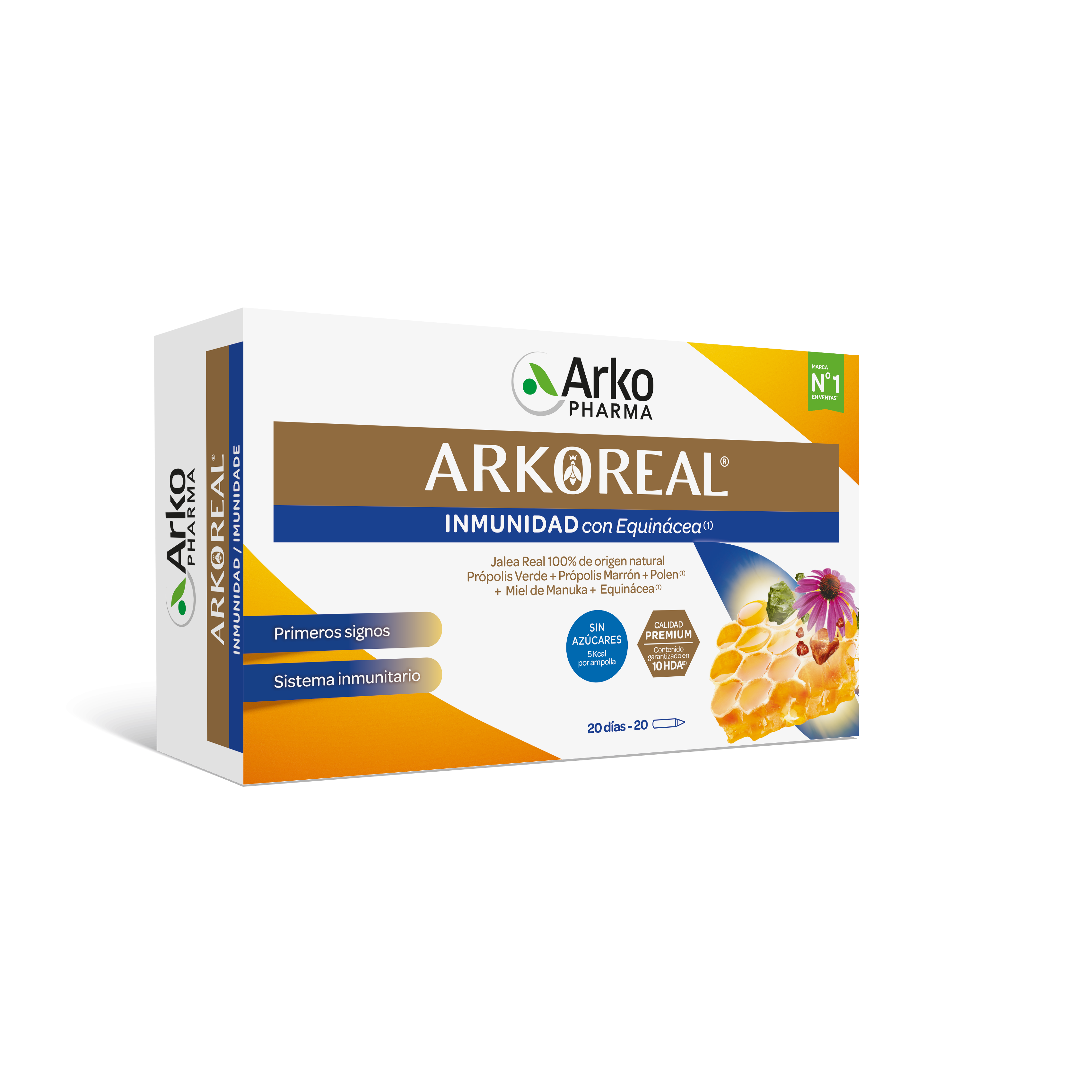 Arkoreal® Jalea Real Inmunidad SIN AZÚCAR (20 Ampollas) - Refuerzo de Defensas con Equinácea, Própolis y Vitaminas - 100% Bio y Natural