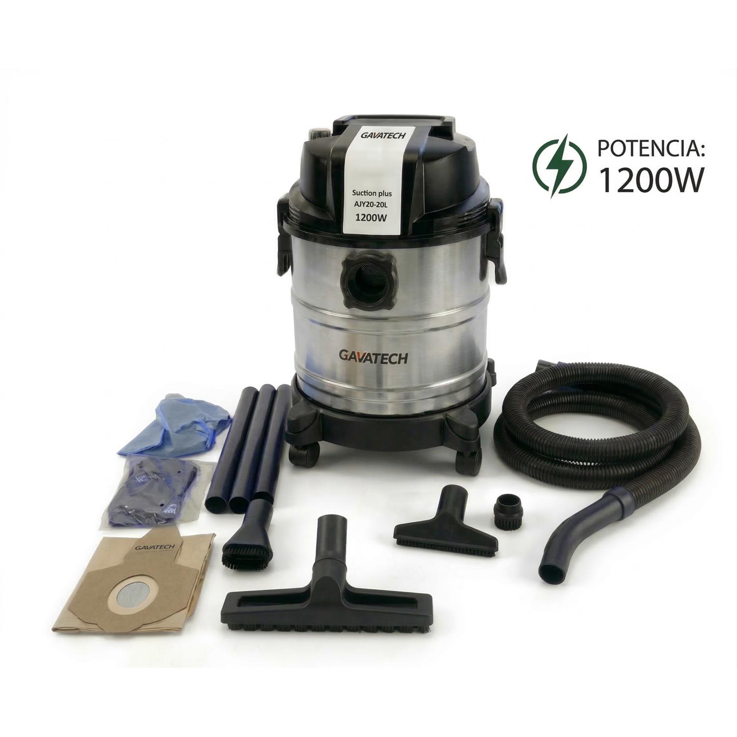 GAVATECH AJV20-20L – Aspirador de Seco y Mojado de 20 Litros, 1200W con Cuerpo de Chapa, Cable de 3m y Función de Soplado.