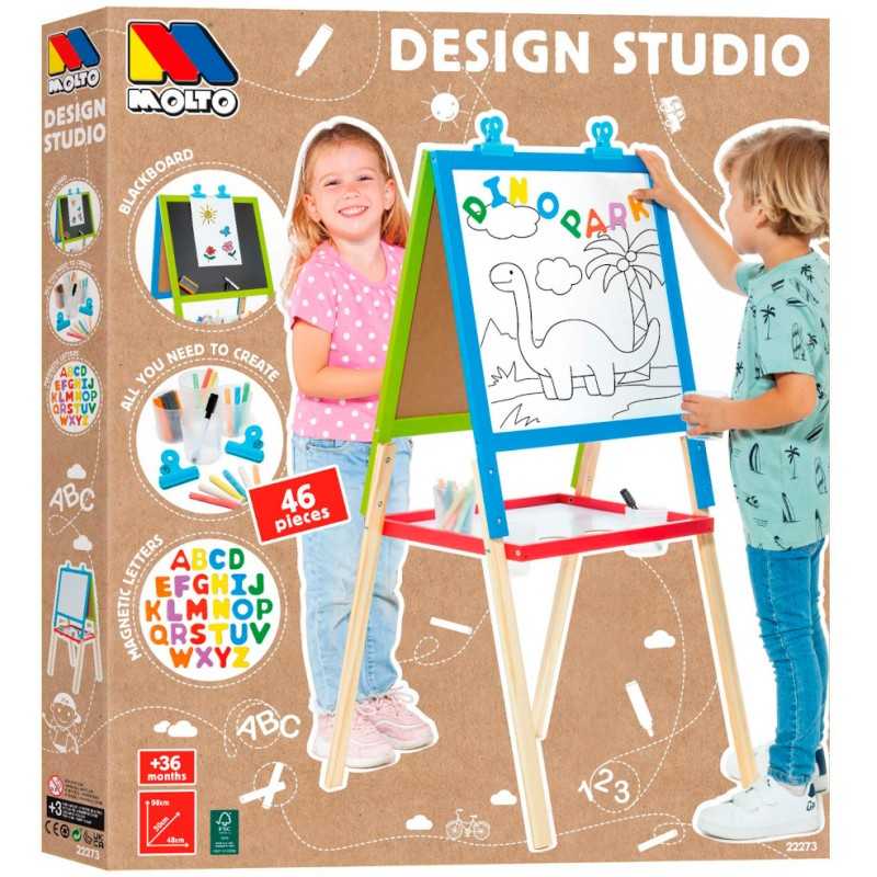 LOUM By Molto Luce By Molto Luce By Molto Luce By Molto Luce By Molto Luce By Molto Luce - Pizarra Infantil de Madera Doble Cara con Caballete 2 en 1 y 46 Piezas Magnéticas