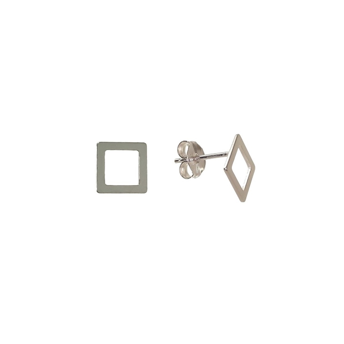Pendientes plata Ley 925m mujer 8 mm. cuadrado calado liso presión