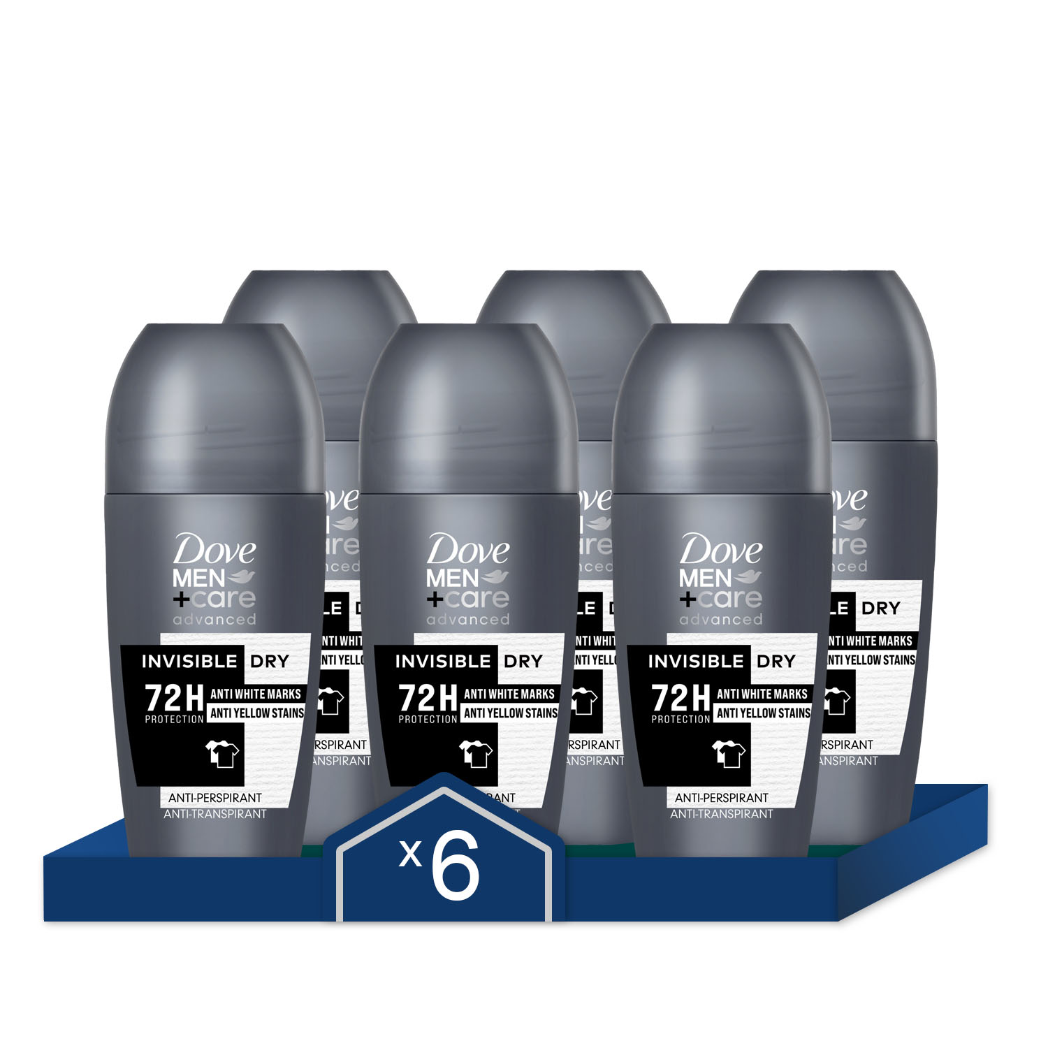 Dove - Dove Men +Care Desodorante Roll On Invisible Dry Protección 72h Antitranspirante 50ml - Pack de 6