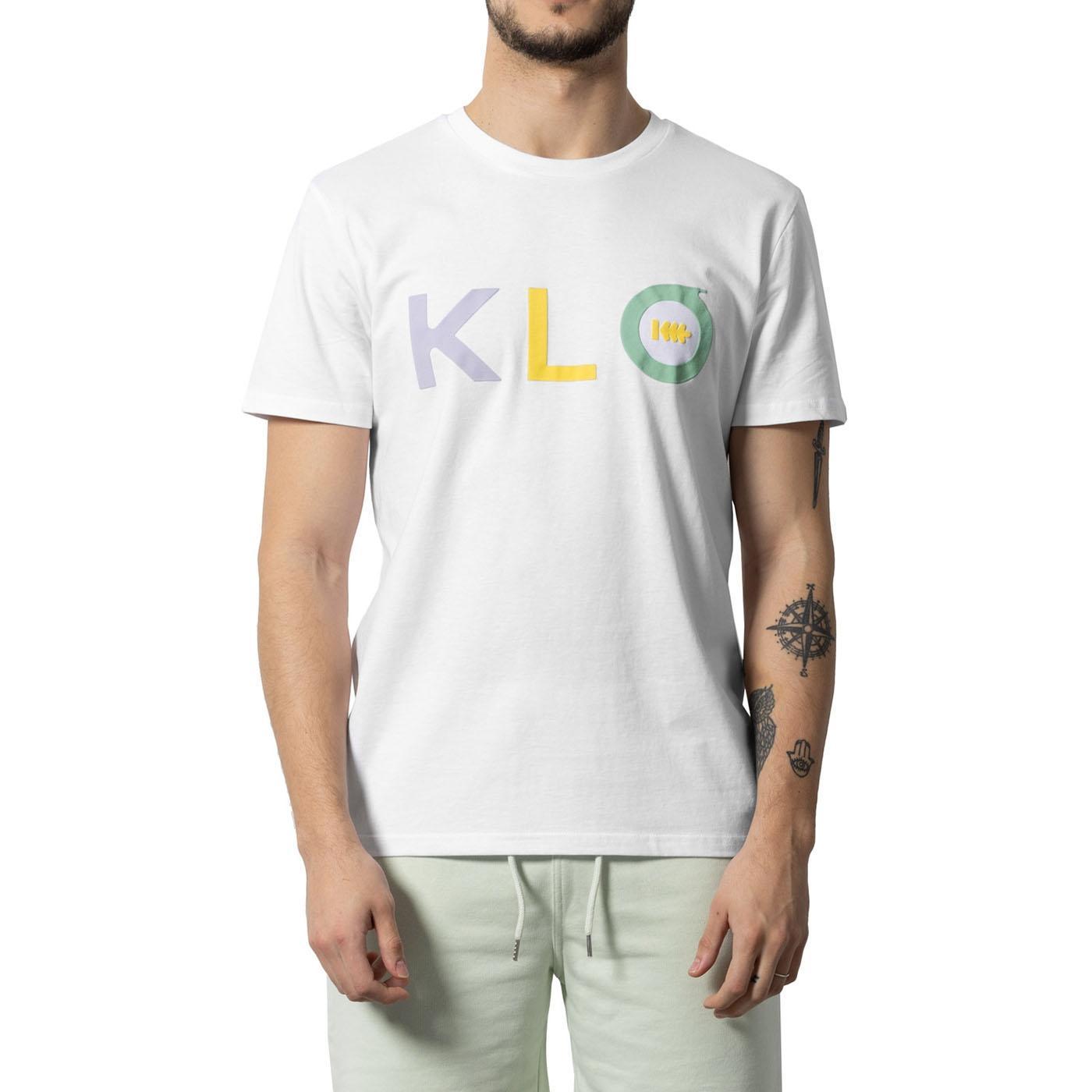 KLOUT - KLOUT Camiseta Unisex Klo Blanca de Algodón Orgánico con Diseño Estampado y Logotipo