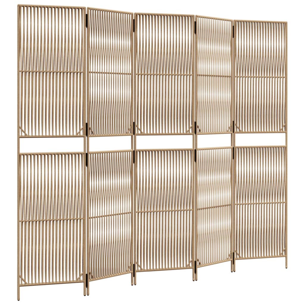 vidaXL Biombo de 5 paneles ratán sintético beige