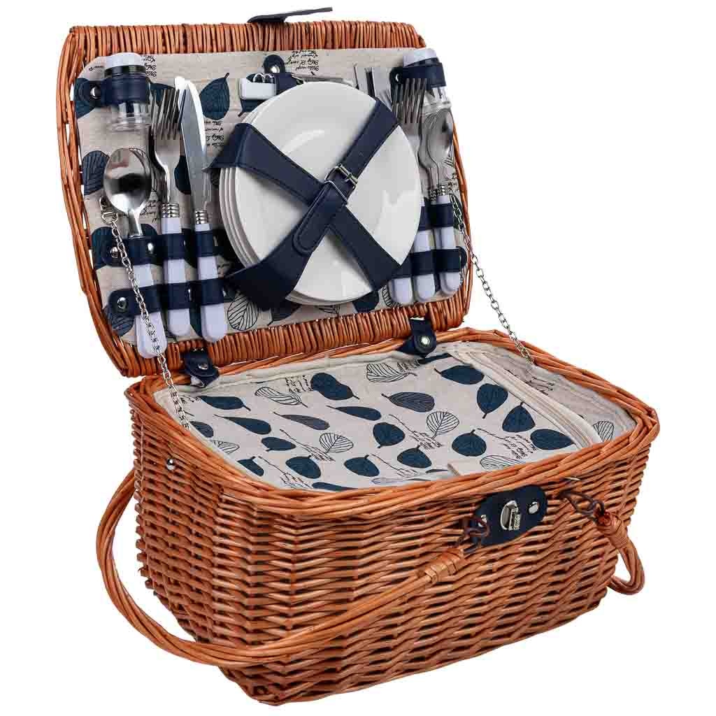 Wonderlust Deco - Cesta de picnic 4 servicios azul marino 40x28x22h cm Azul marino 40x28x22h cm