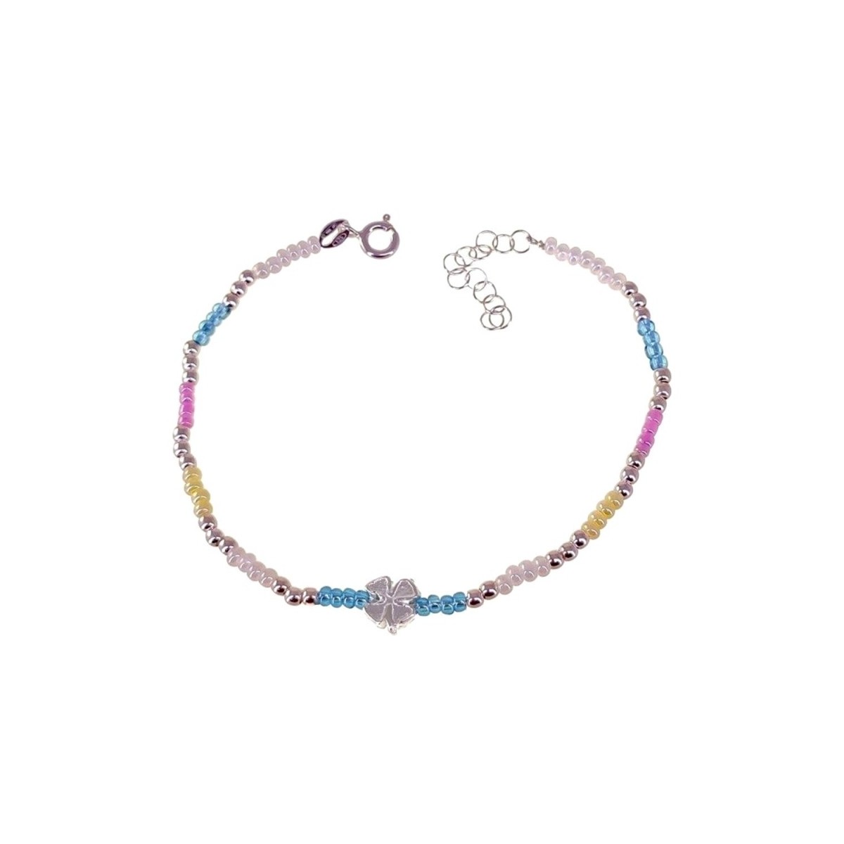 Pulsera plata Ley 925m mujer 17 cm. combinada colores trébol 6 mm. reasa