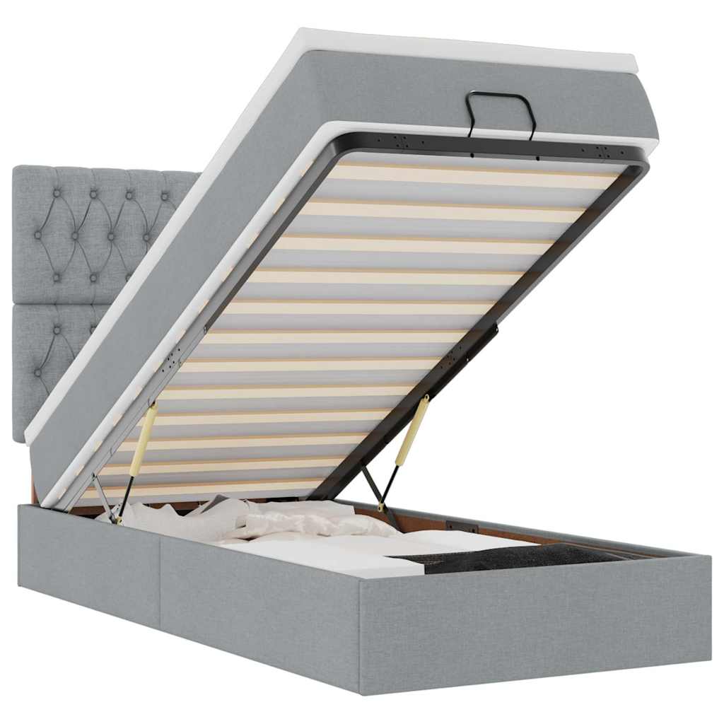 vidaXL Estructura cama otomana con colchón tela gris claro 100x200cm
