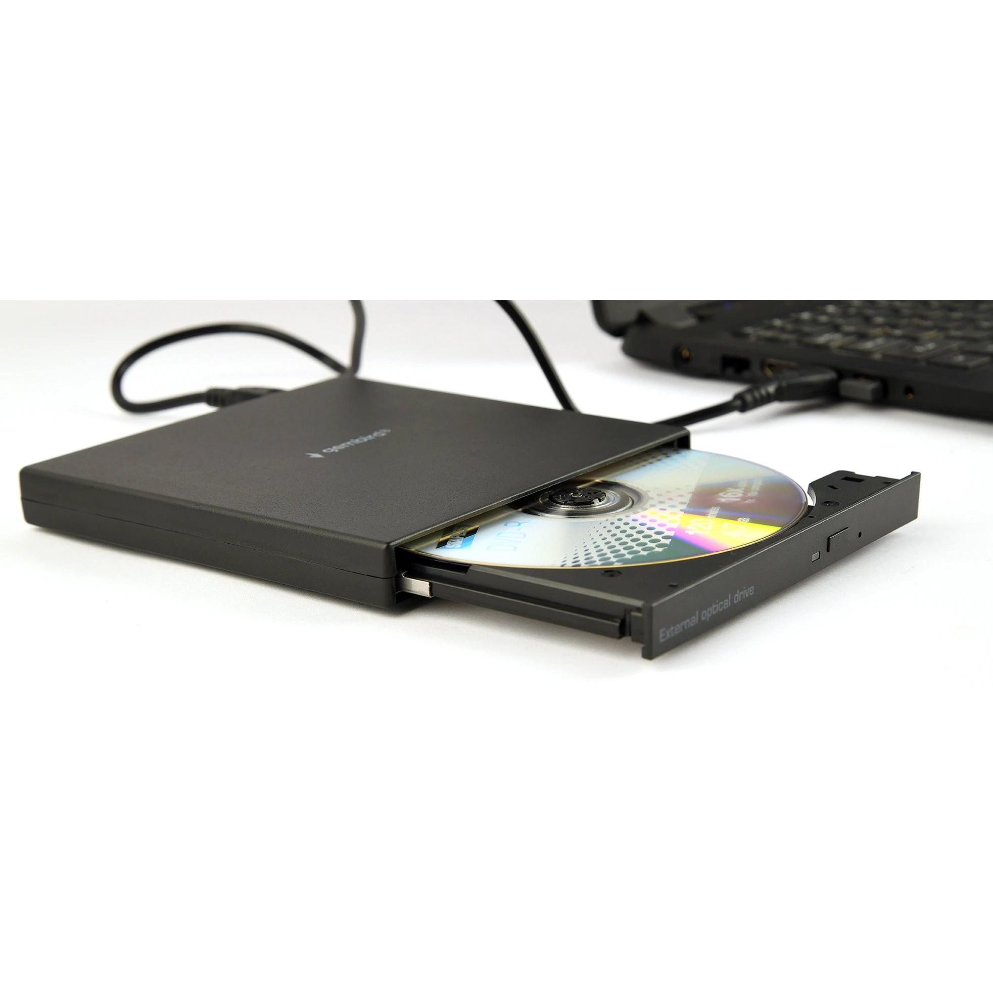 Gembird - Lector/grabador óptico externo DVD±RW y CD-R/RW USB modelo CD4132223, compatible con portátiles y PC, diseño negro discreto y silencioso