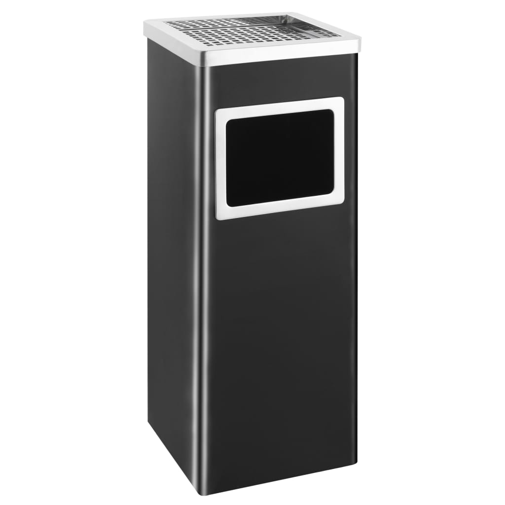 vidaXL Papelera con cenicero de acero negro 36 L